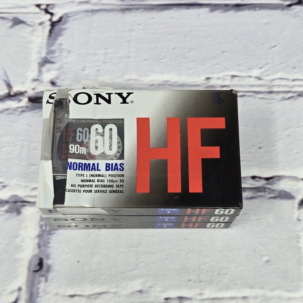 Lot Of 3 Sony HF Type I Normal Bias Blank Cassette Tapes 60 min - NEW